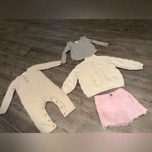 Zara Pink Denim Skirt with Neutral Knit Set